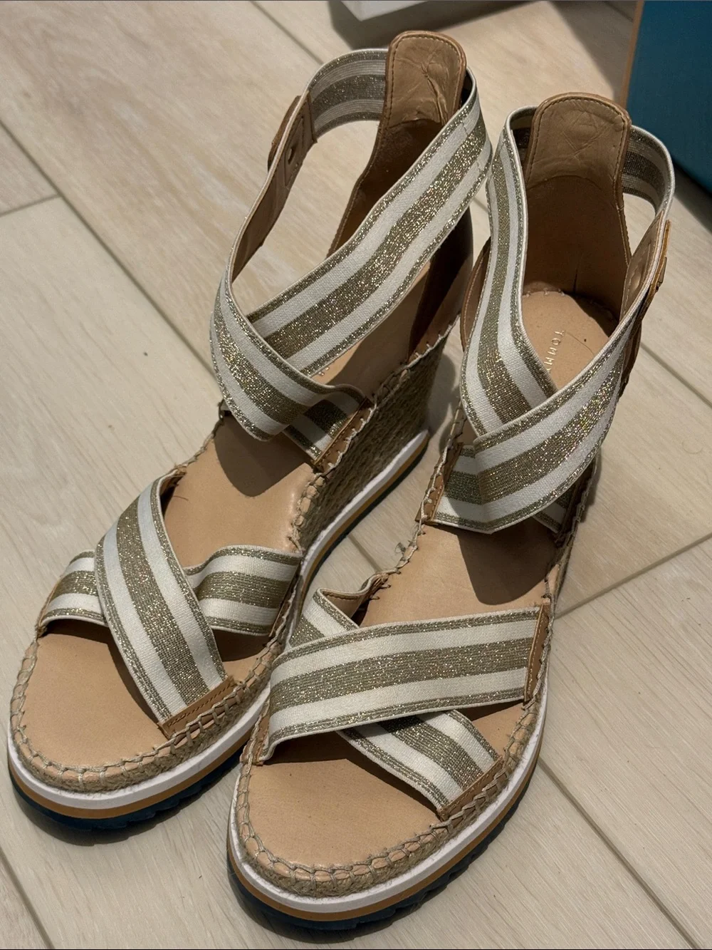 Tommy Hilfiger Striped Neutral Espadrille Wedge Sandals